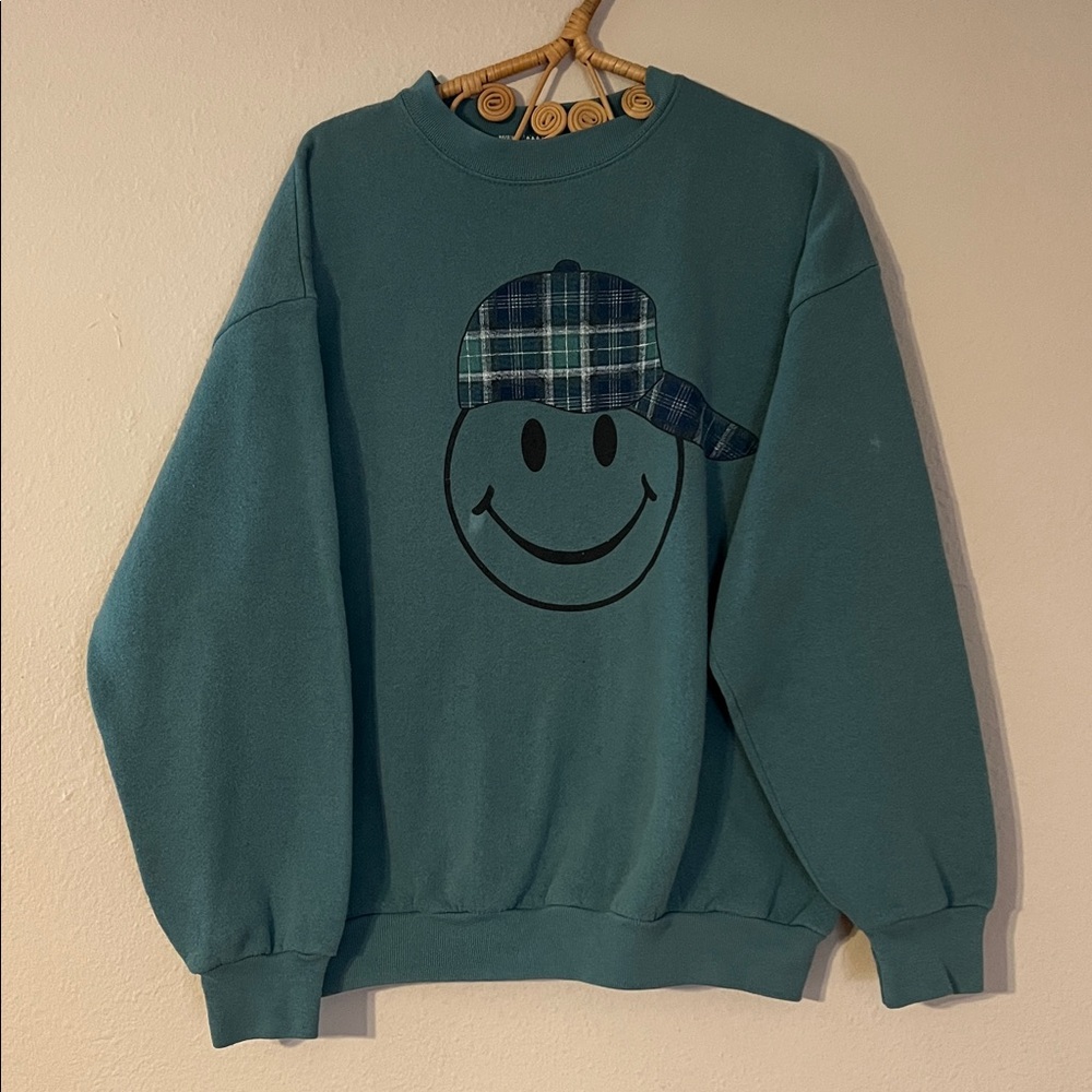 VNTG 90’s Hip Hop Smileyface Crewneck Green Large
